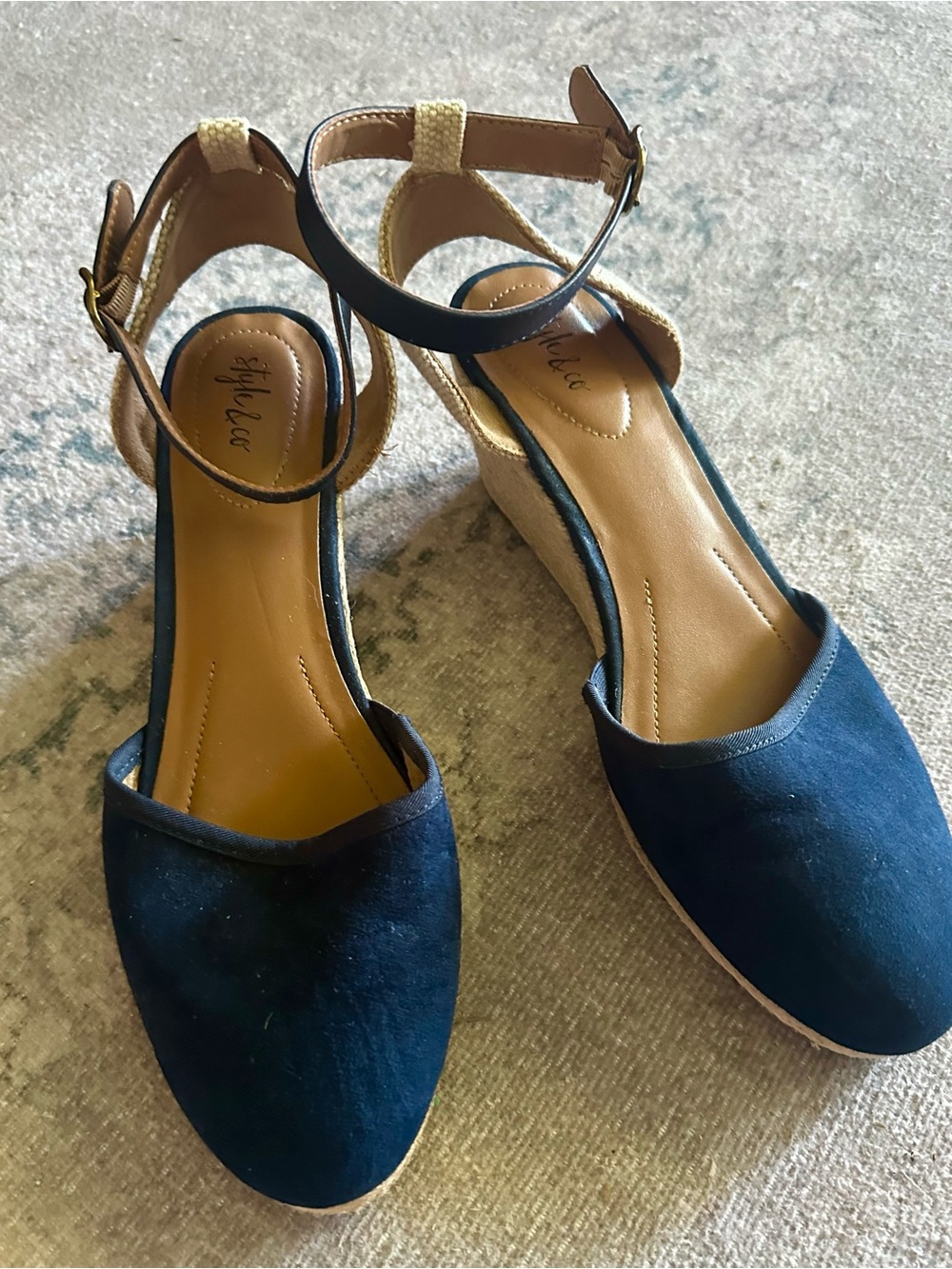 Style & Co. Navy Espadrille Wedge Sandals with Ankle Strap